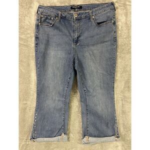 Baccini Women 16 Blue Denim Capri Jeans Studded Detail Cuffed Cropped